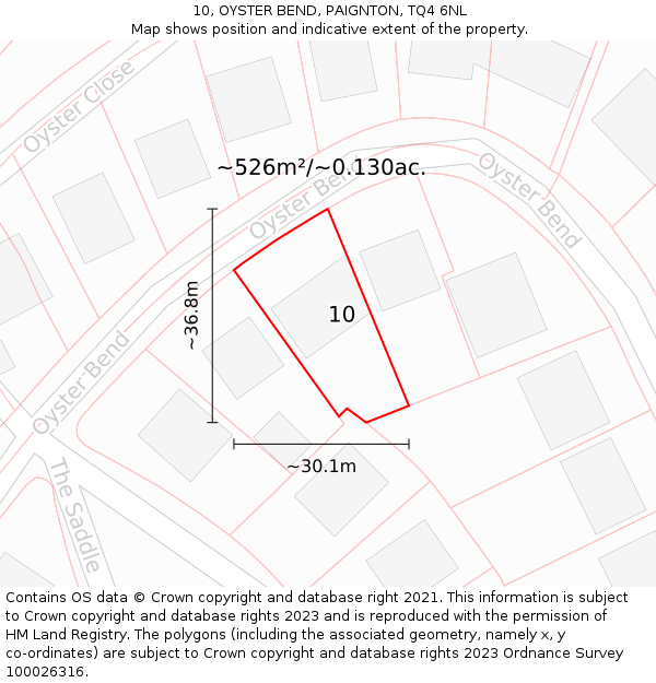 10, OYSTER BEND, PAIGNTON, TQ4 6NL: Plot and title map