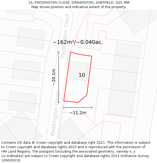 10, PADDINGTON CLOSE, DINNINGTON, SHEFFIELD, S25 3RR: Plot and title map