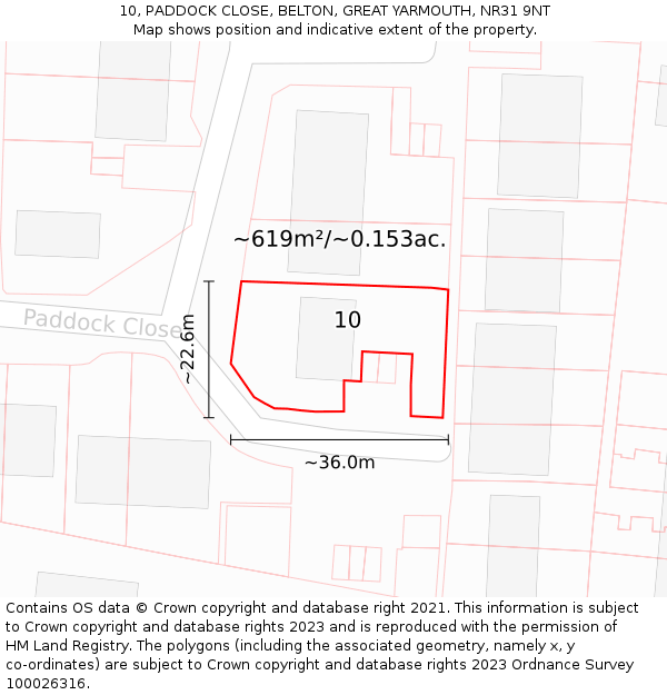 10, PADDOCK CLOSE, BELTON, GREAT YARMOUTH, NR31 9NT: Plot and title map