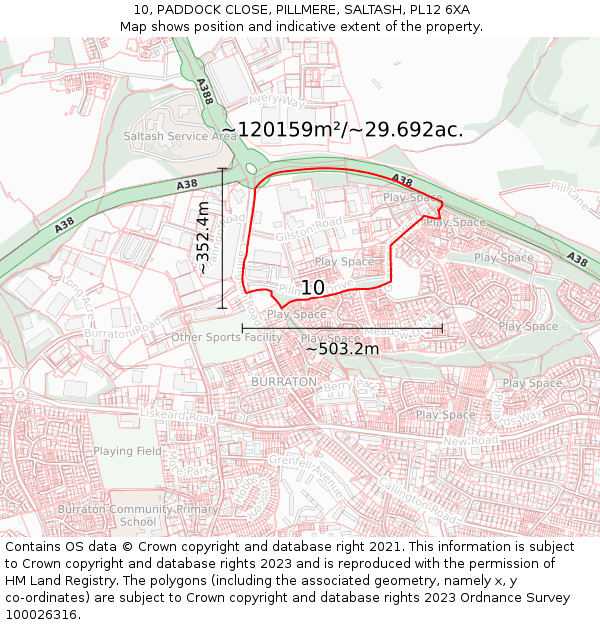 10, PADDOCK CLOSE, PILLMERE, SALTASH, PL12 6XA: Plot and title map