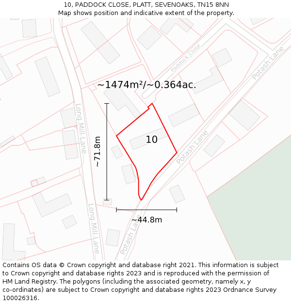 10, PADDOCK CLOSE, PLATT, SEVENOAKS, TN15 8NN: Plot and title map