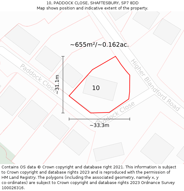 10, PADDOCK CLOSE, SHAFTESBURY, SP7 8DD: Plot and title map