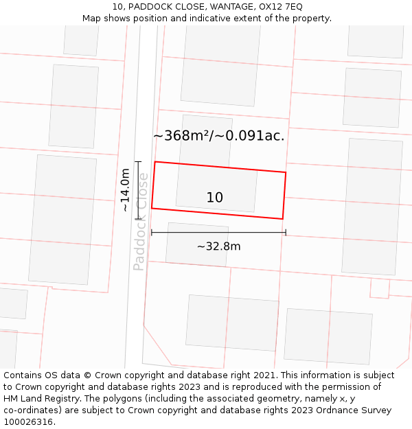 10, PADDOCK CLOSE, WANTAGE, OX12 7EQ: Plot and title map