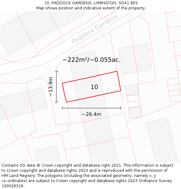 10, PADDOCK GARDENS, LYMINGTON, SO41 9ES: Plot and title map