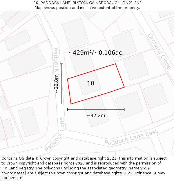 10, PADDOCK LANE, BLYTON, GAINSBOROUGH, DN21 3NF: Plot and title map