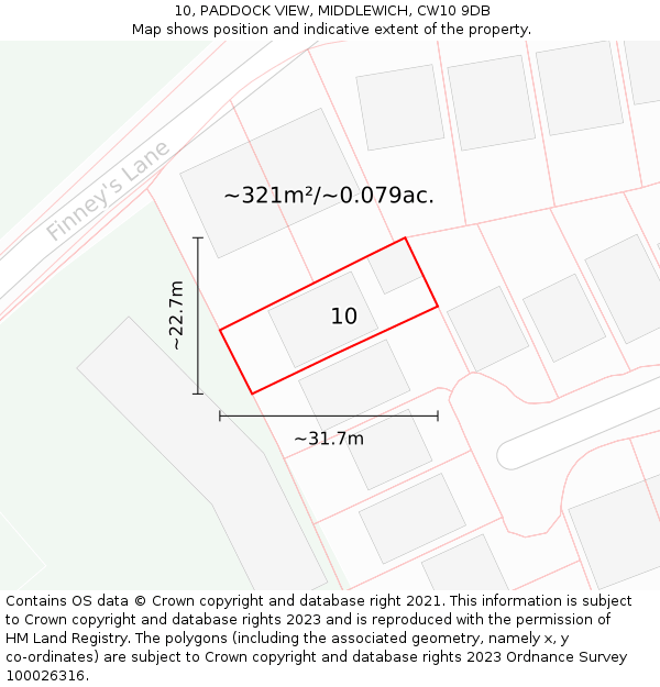 10, PADDOCK VIEW, MIDDLEWICH, CW10 9DB: Plot and title map