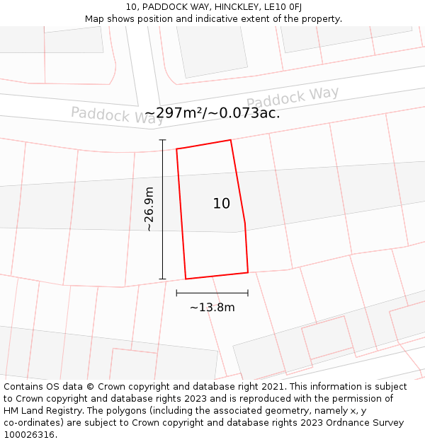 10, PADDOCK WAY, HINCKLEY, LE10 0FJ: Plot and title map