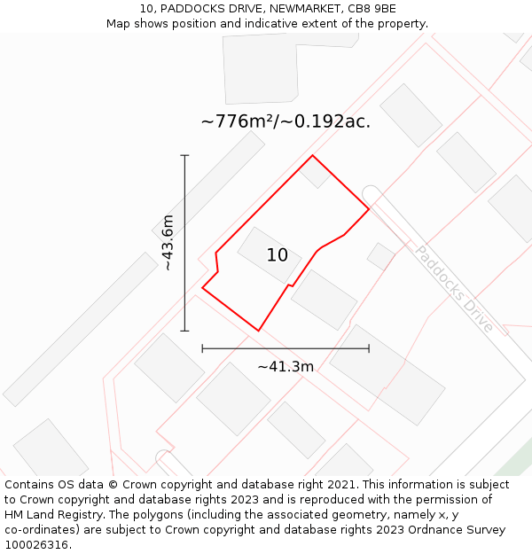 10, PADDOCKS DRIVE, NEWMARKET, CB8 9BE: Plot and title map