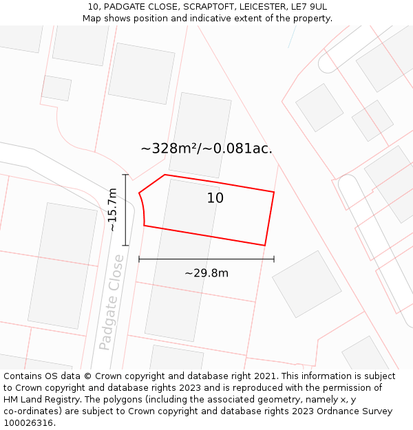 10, PADGATE CLOSE, SCRAPTOFT, LEICESTER, LE7 9UL: Plot and title map
