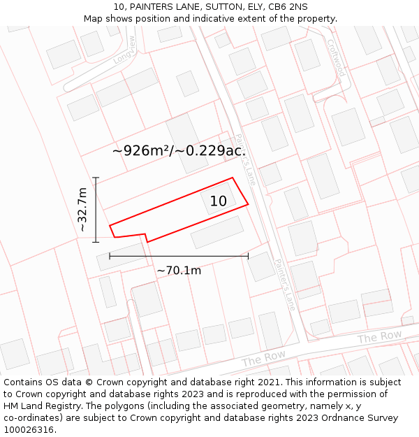 10, PAINTERS LANE, SUTTON, ELY, CB6 2NS: Plot and title map