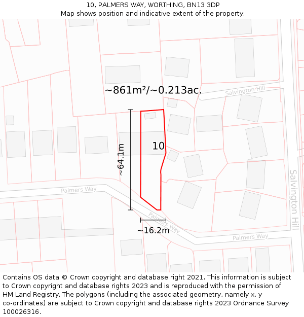 10, PALMERS WAY, WORTHING, BN13 3DP: Plot and title map