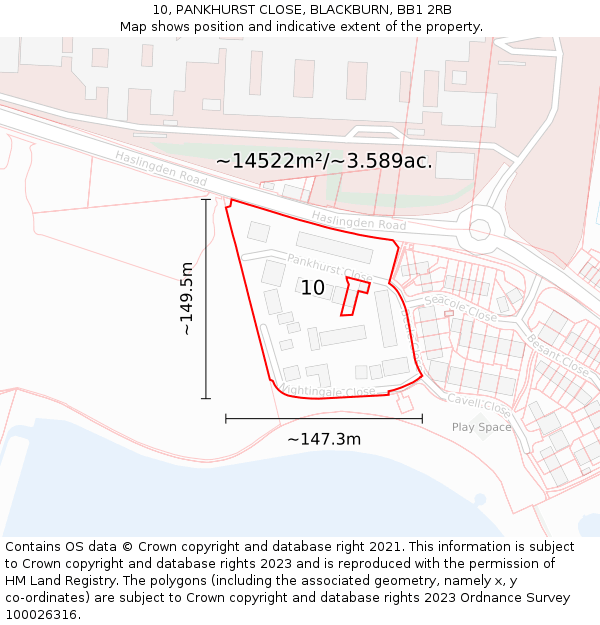 10, PANKHURST CLOSE, BLACKBURN, BB1 2RB: Plot and title map