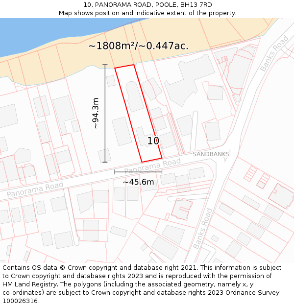 10, PANORAMA ROAD, POOLE, BH13 7RD: Plot and title map