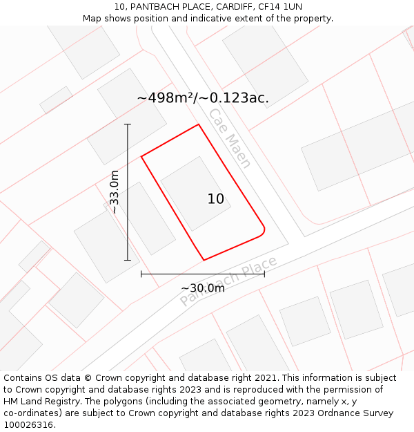 10, PANTBACH PLACE, CARDIFF, CF14 1UN: Plot and title map