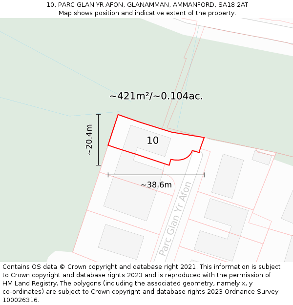 10, PARC GLAN YR AFON, GLANAMMAN, AMMANFORD, SA18 2AT: Plot and title map
