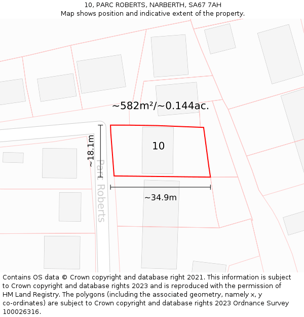 10, PARC ROBERTS, NARBERTH, SA67 7AH: Plot and title map