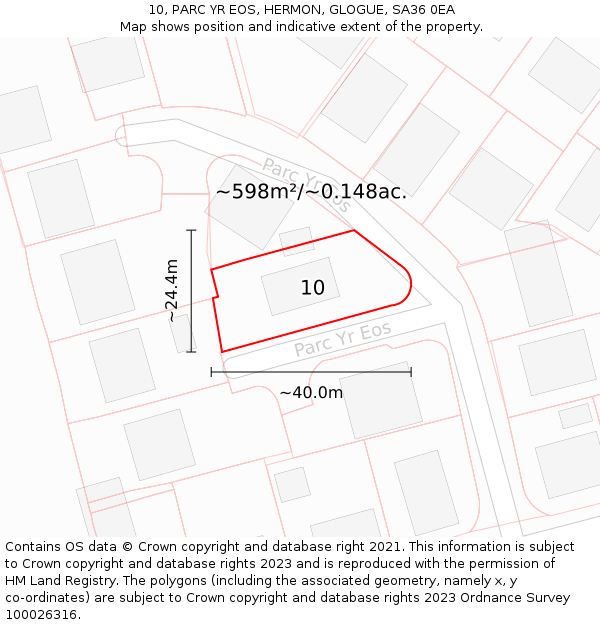 10, PARC YR EOS, HERMON, GLOGUE, SA36 0EA: Plot and title map