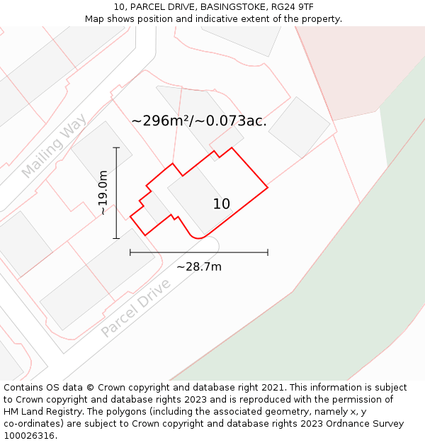 10, PARCEL DRIVE, BASINGSTOKE, RG24 9TF: Plot and title map