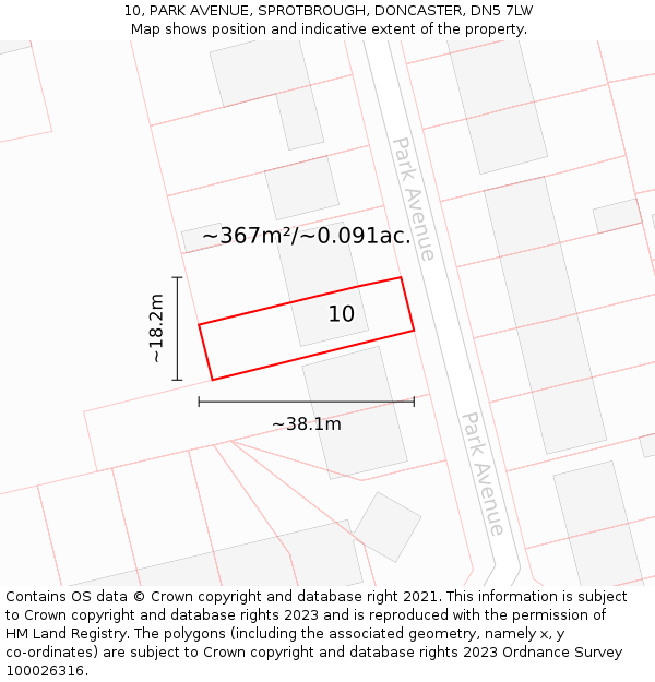10, PARK AVENUE, SPROTBROUGH, DONCASTER, DN5 7LW: Plot and title map