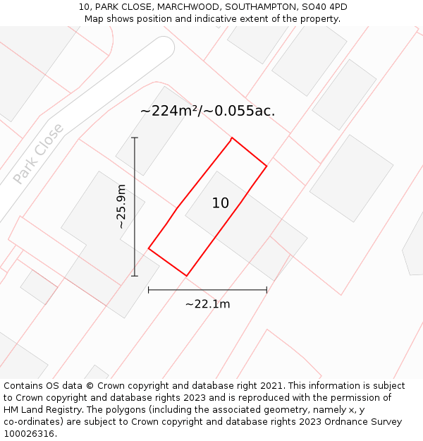 10, PARK CLOSE, MARCHWOOD, SOUTHAMPTON, SO40 4PD: Plot and title map