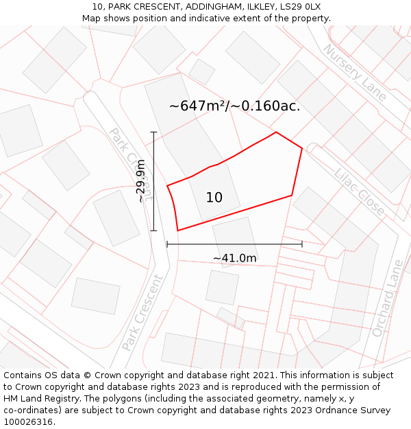 10, PARK CRESCENT, ADDINGHAM, ILKLEY, LS29 0LX: Plot and title map