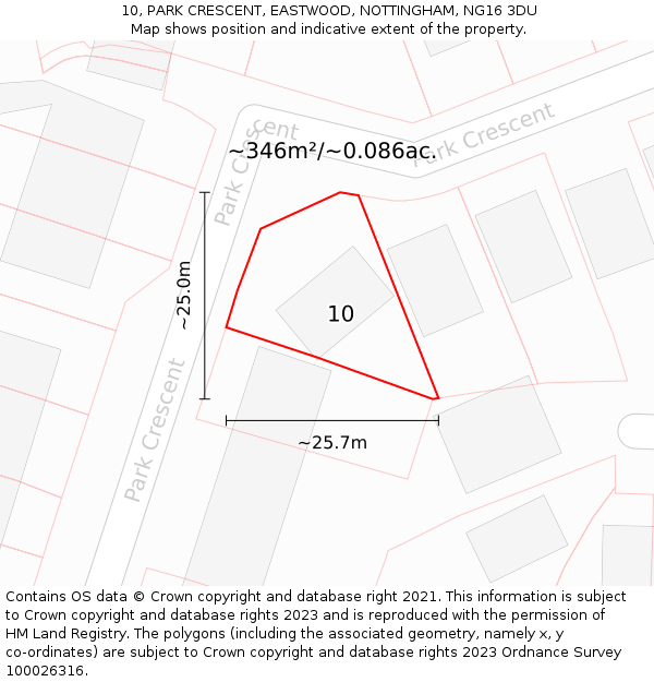 10, PARK CRESCENT, EASTWOOD, NOTTINGHAM, NG16 3DU: Plot and title map