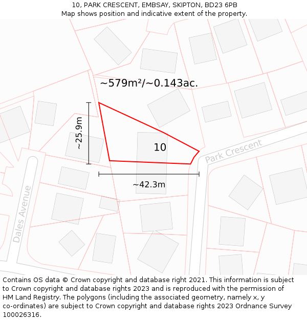 10, PARK CRESCENT, EMBSAY, SKIPTON, BD23 6PB: Plot and title map
