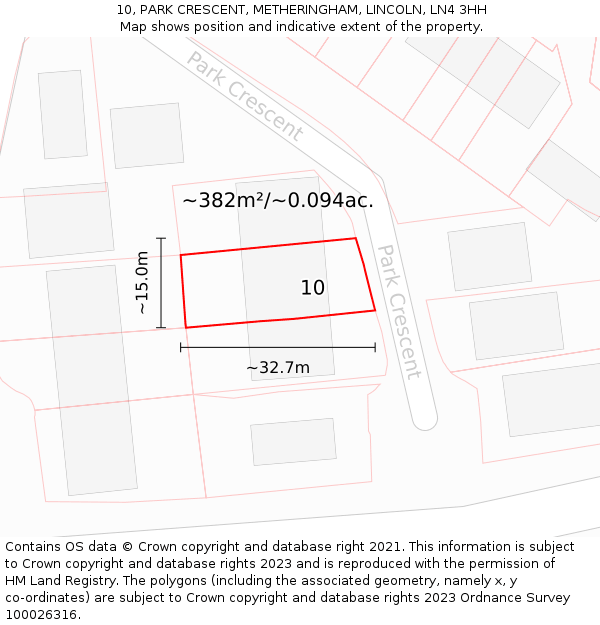 10, PARK CRESCENT, METHERINGHAM, LINCOLN, LN4 3HH: Plot and title map