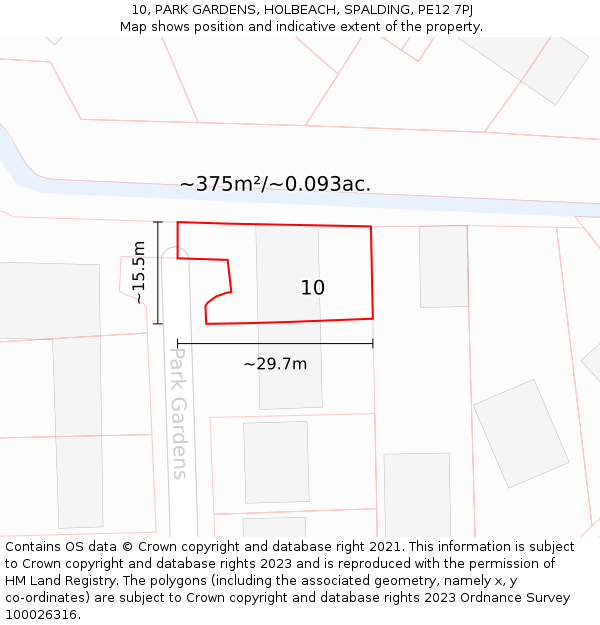 10, PARK GARDENS, HOLBEACH, SPALDING, PE12 7PJ: Plot and title map