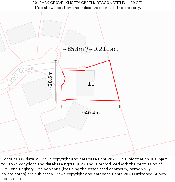 10, PARK GROVE, KNOTTY GREEN, BEACONSFIELD, HP9 2EN: Plot and title map