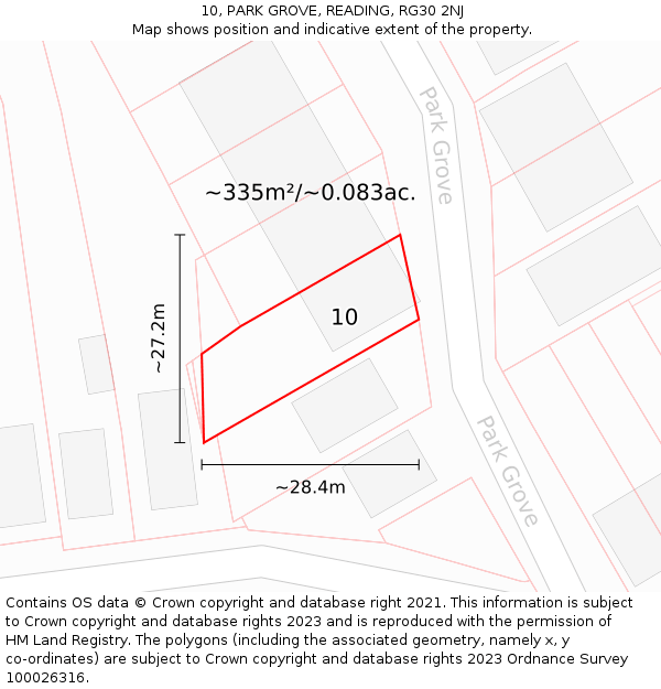 10, PARK GROVE, READING, RG30 2NJ: Plot and title map