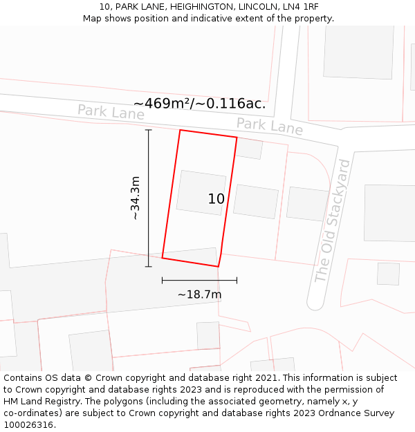 10, PARK LANE, HEIGHINGTON, LINCOLN, LN4 1RF: Plot and title map