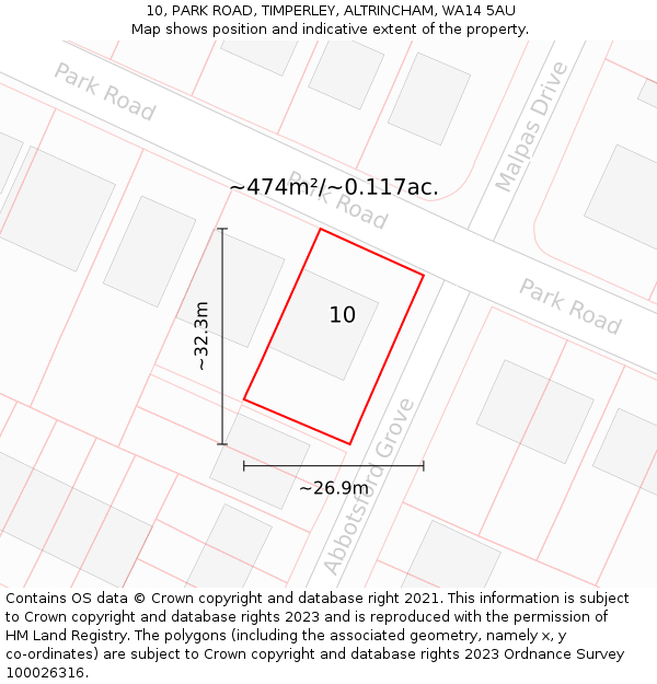 10, PARK ROAD, TIMPERLEY, ALTRINCHAM, WA14 5AU: Plot and title map