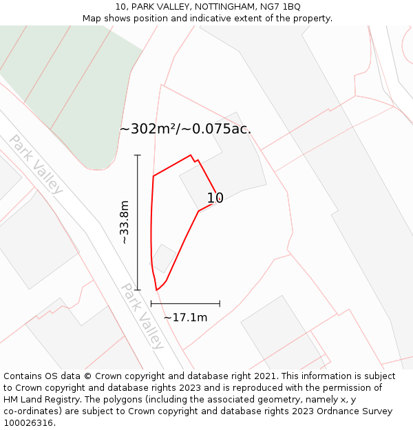 10, PARK VALLEY, NOTTINGHAM, NG7 1BQ: Plot and title map
