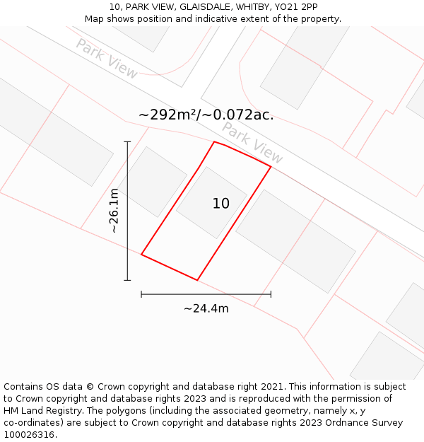 10, PARK VIEW, GLAISDALE, WHITBY, YO21 2PP: Plot and title map