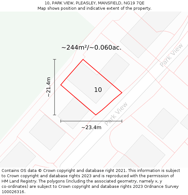10, PARK VIEW, PLEASLEY, MANSFIELD, NG19 7QE: Plot and title map