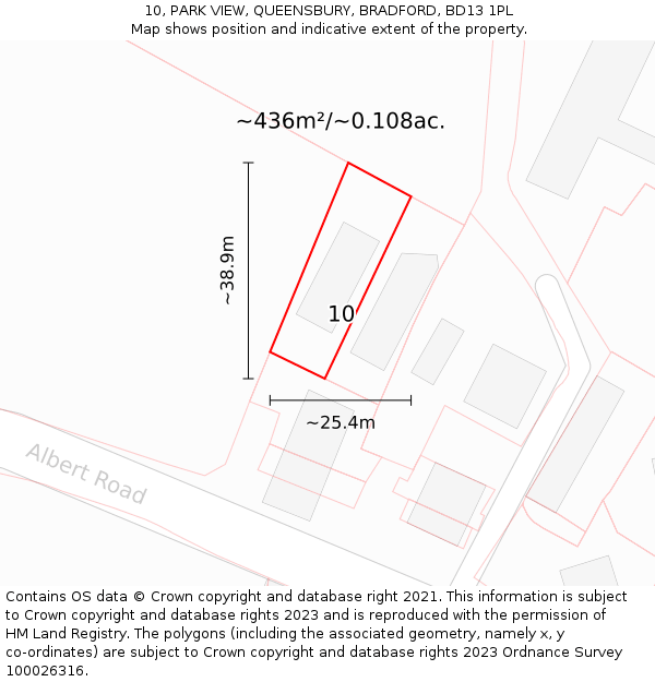 10, PARK VIEW, QUEENSBURY, BRADFORD, BD13 1PL: Plot and title map