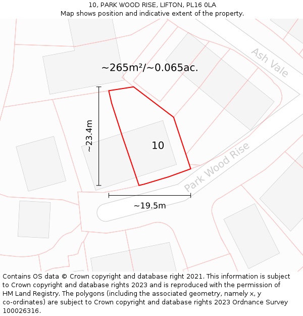 10, PARK WOOD RISE, LIFTON, PL16 0LA: Plot and title map