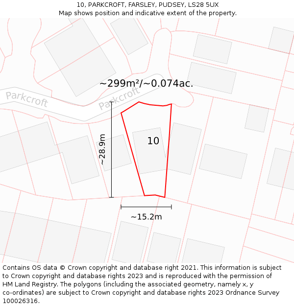 10, PARKCROFT, FARSLEY, PUDSEY, LS28 5UX: Plot and title map