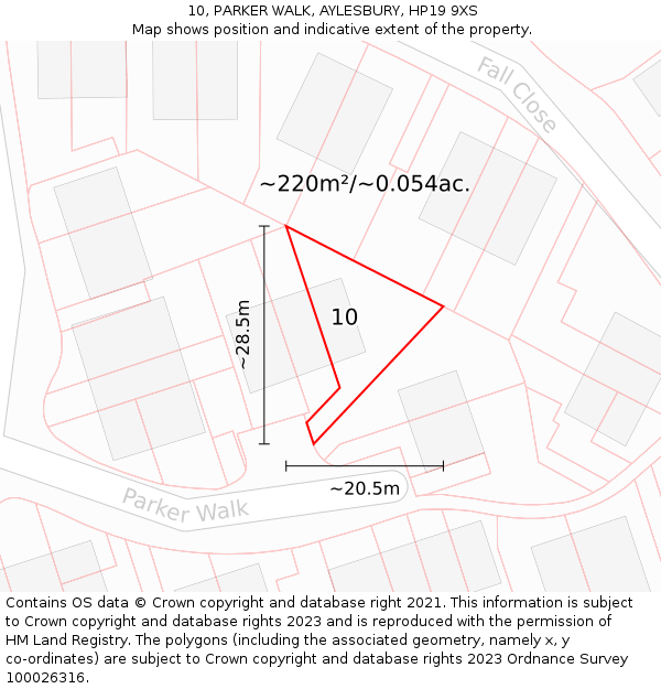 10, PARKER WALK, AYLESBURY, HP19 9XS: Plot and title map
