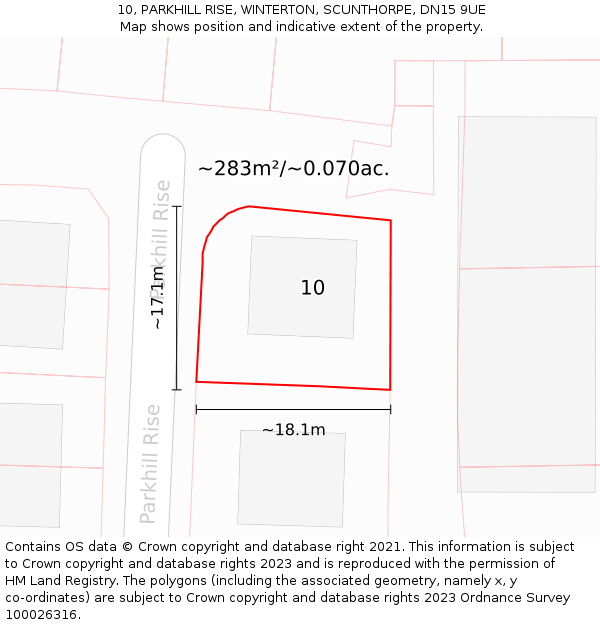 10, PARKHILL RISE, WINTERTON, SCUNTHORPE, DN15 9UE: Plot and title map