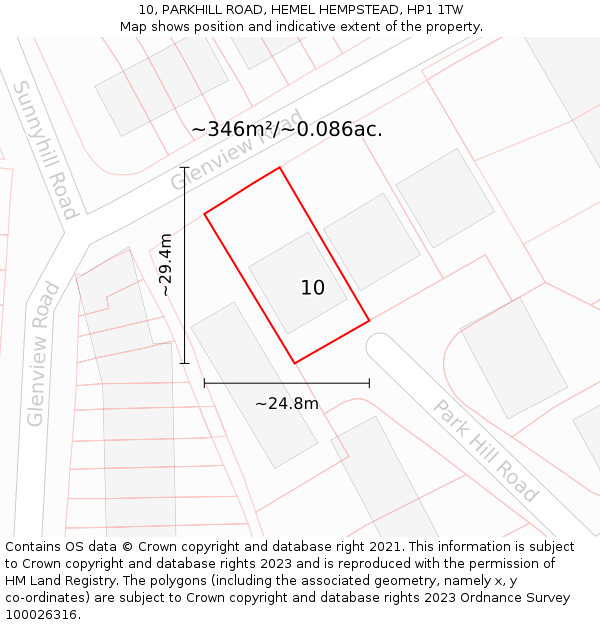 10, PARKHILL ROAD, HEMEL HEMPSTEAD, HP1 1TW: Plot and title map