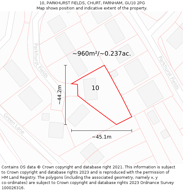 10, PARKHURST FIELDS, CHURT, FARNHAM, GU10 2PG: Plot and title map