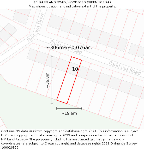 10, PARKLAND ROAD, WOODFORD GREEN, IG8 9AP: Plot and title map