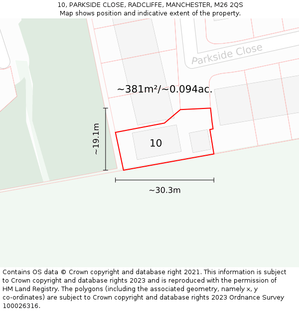 10, PARKSIDE CLOSE, RADCLIFFE, MANCHESTER, M26 2QS: Plot and title map