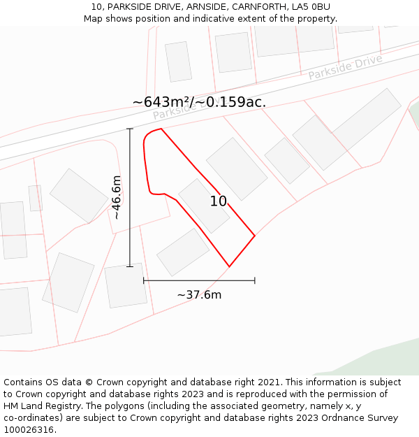 10, PARKSIDE DRIVE, ARNSIDE, CARNFORTH, LA5 0BU: Plot and title map