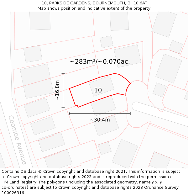 10, PARKSIDE GARDENS, BOURNEMOUTH, BH10 6AT: Plot and title map