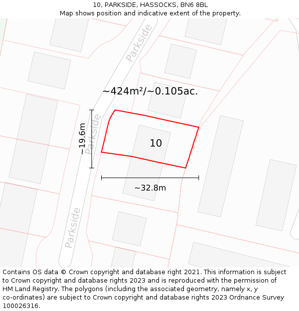 10, PARKSIDE, HASSOCKS, BN6 8BL: Plot and title map