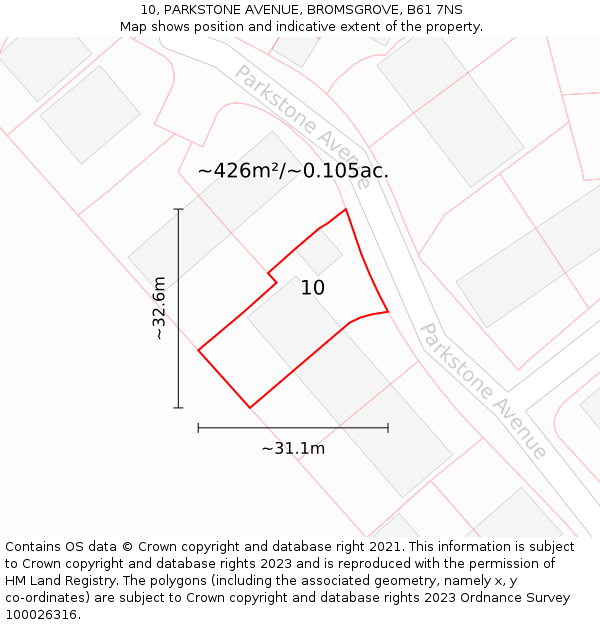 10, PARKSTONE AVENUE, BROMSGROVE, B61 7NS: Plot and title map