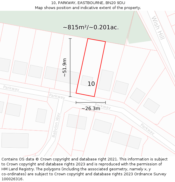 10, PARKWAY, EASTBOURNE, BN20 9DU: Plot and title map